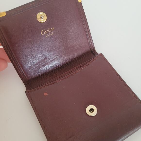 Cartier Vintage Mini Coin Case Pouch Wallet Bordeaux Leather Small Red Burgundy - Picture 6 of 11